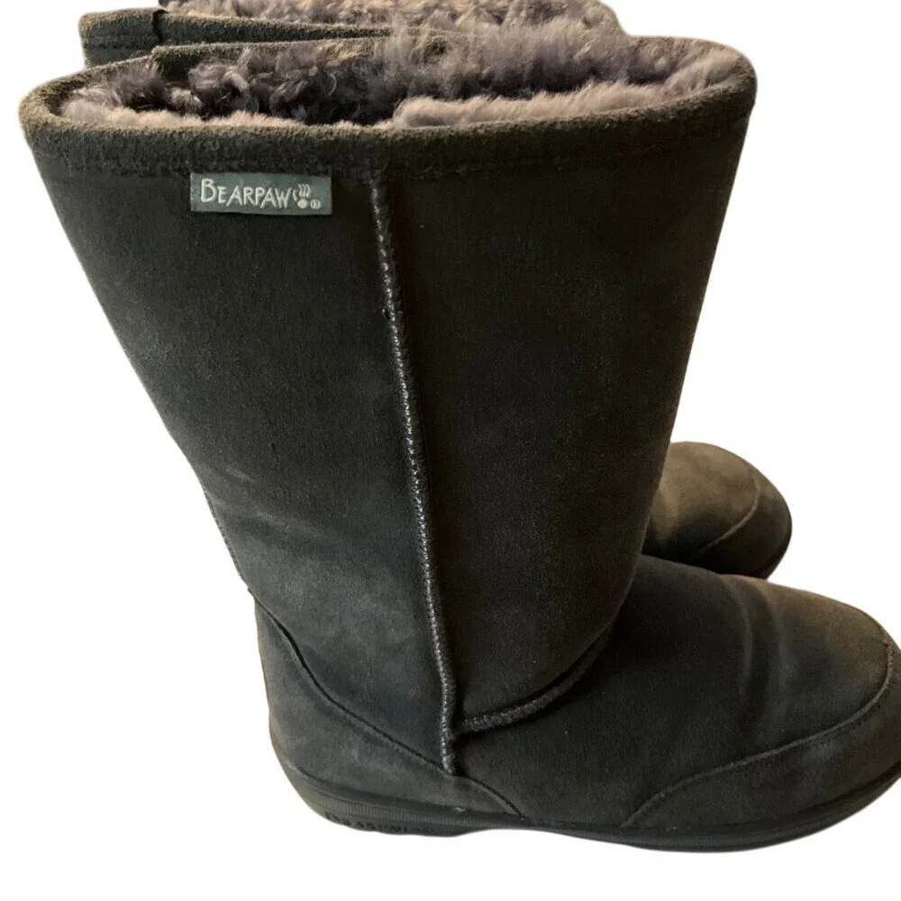 BEARPAW Women's Emma Tall Classic Suede Slip On Boot-Charcoal Grey‎  9M